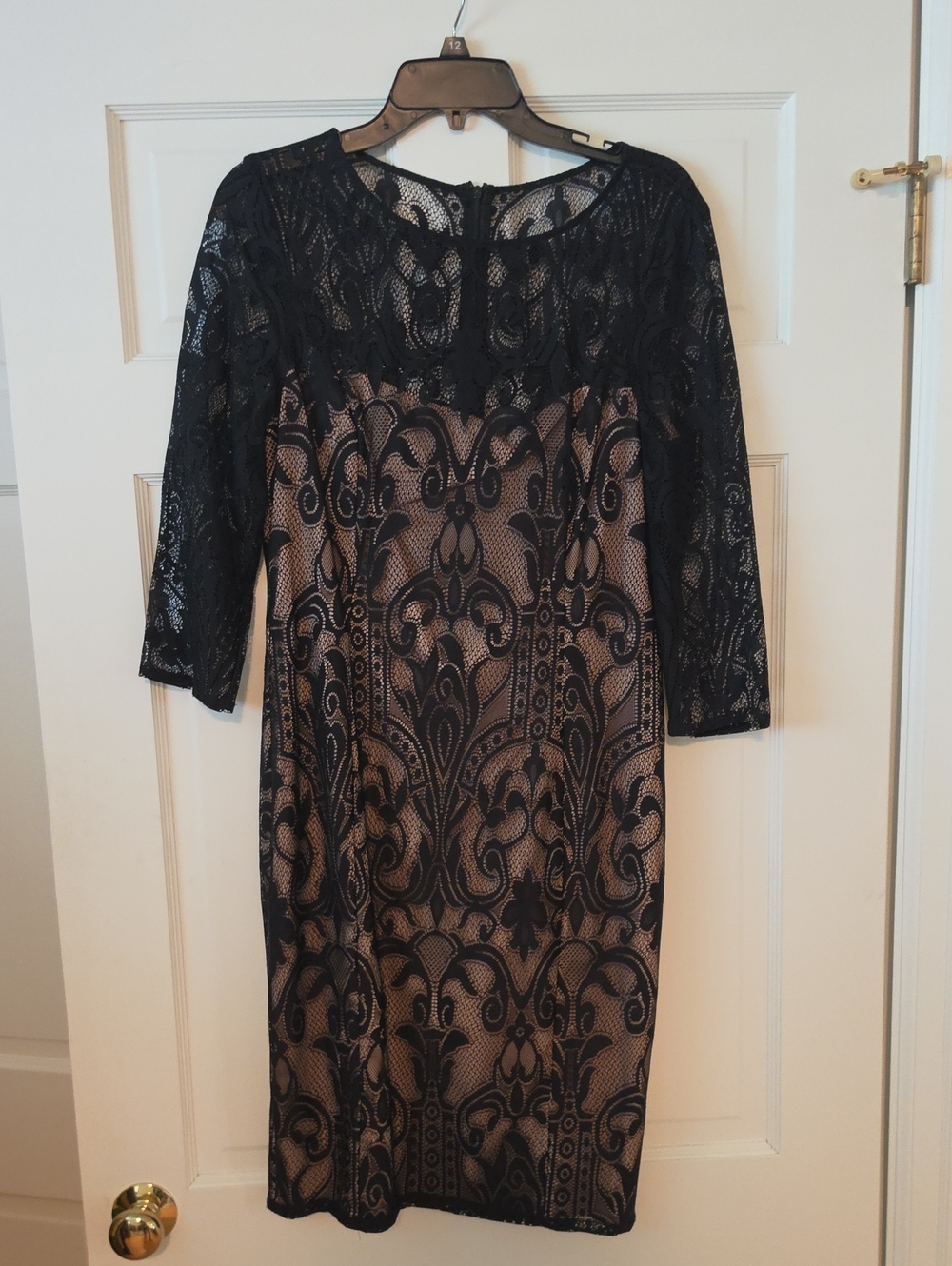 Adrianna Papell Black Lace Dress with Nude Underlay